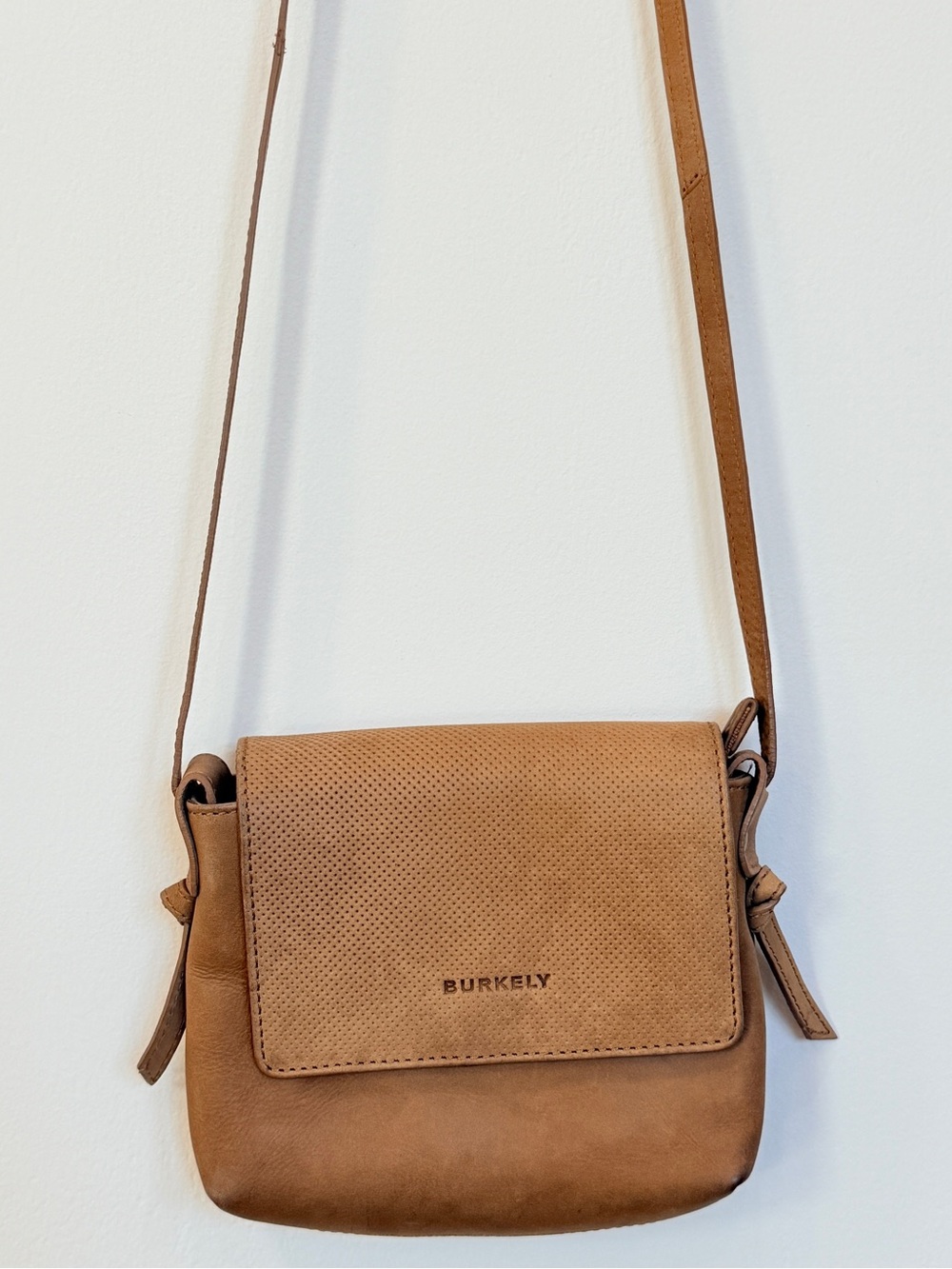 Burkely Brown Leather Mini Crossbody Bag Perforated Flap